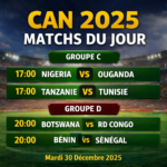 Nigeria vs Ouganda – 17h , Tanzanie vs Tunisie – 17h , Botswana vs RD Congo – 20h , Bénin vs Sénégal – 20h